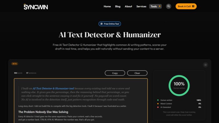 AI Text Detector & Humanizer - SyncWin Tool - Featured Screenshot - @wasimness